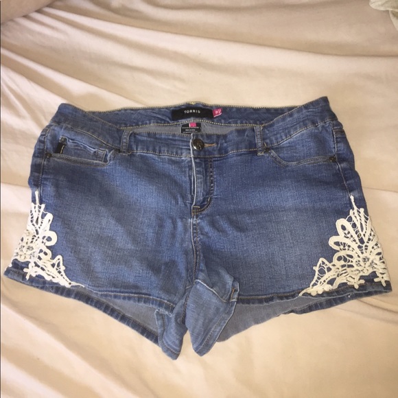 torrid crochet trim denim shorts