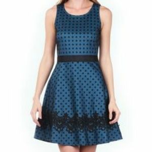 Modcloth Doe & Rae teal lace and polka dot dress