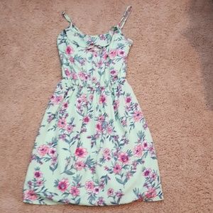 Green floral spaghetti strap mini dress