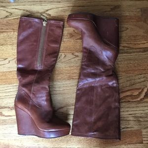 Tall Brown leather wedge boots