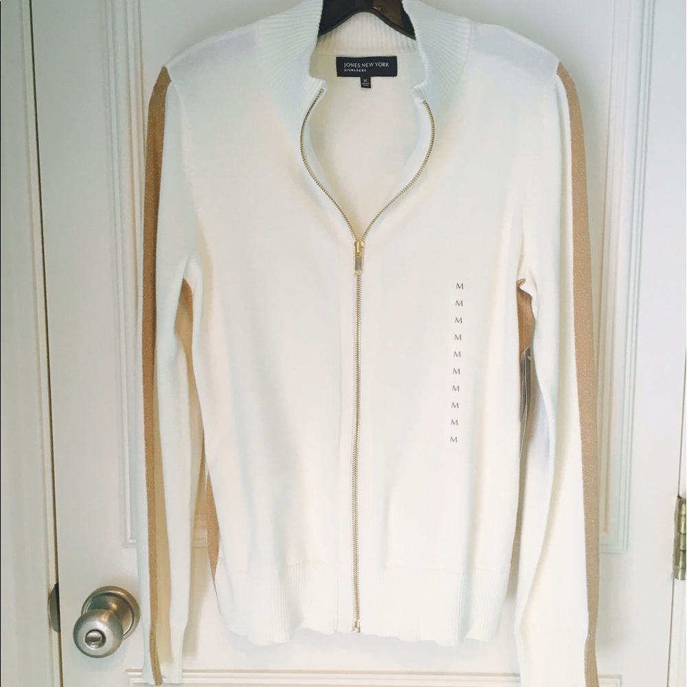 White/Gold Full Zip Sweater