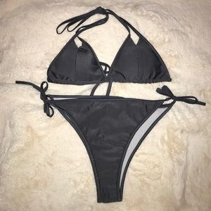 Gray High Cut Double Strap Bikini