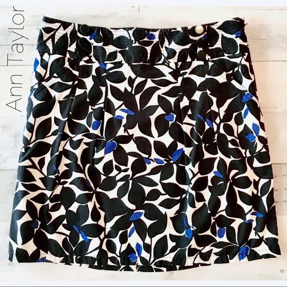 Ann Taylor Dresses & Skirts - Floral leaf print skirt onyx, cobalt on white.
