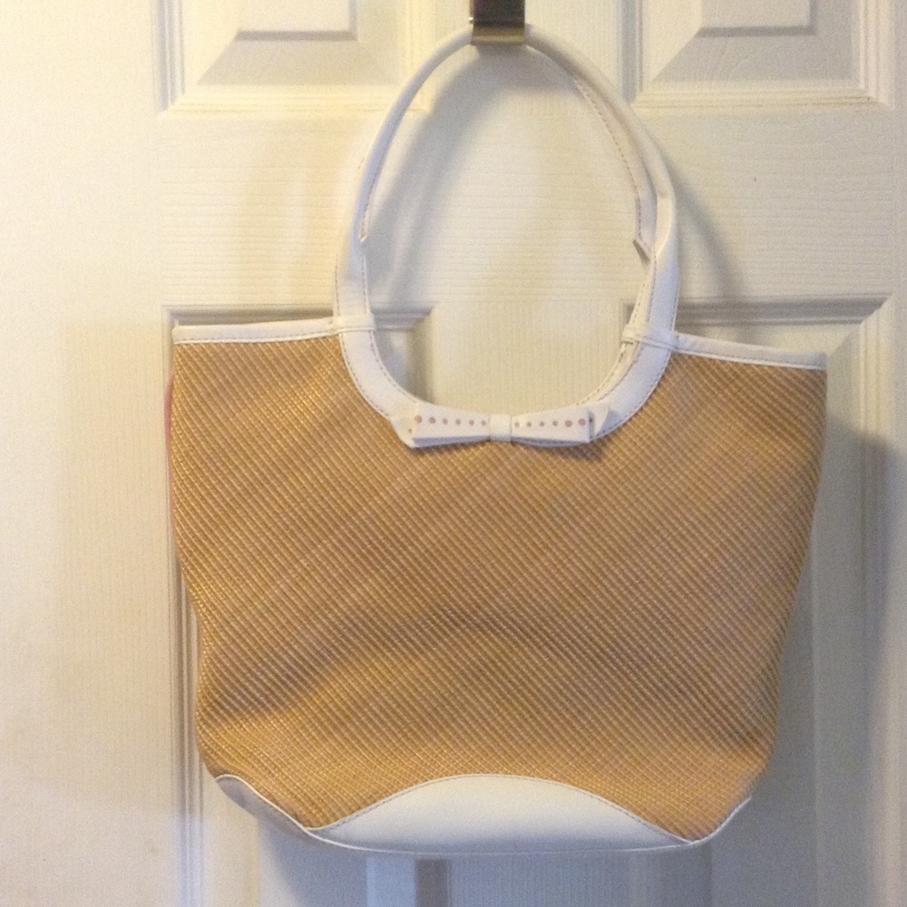 Cole Haan handbag cream and straw used but euc