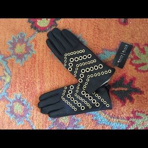 black leather gloves with gold