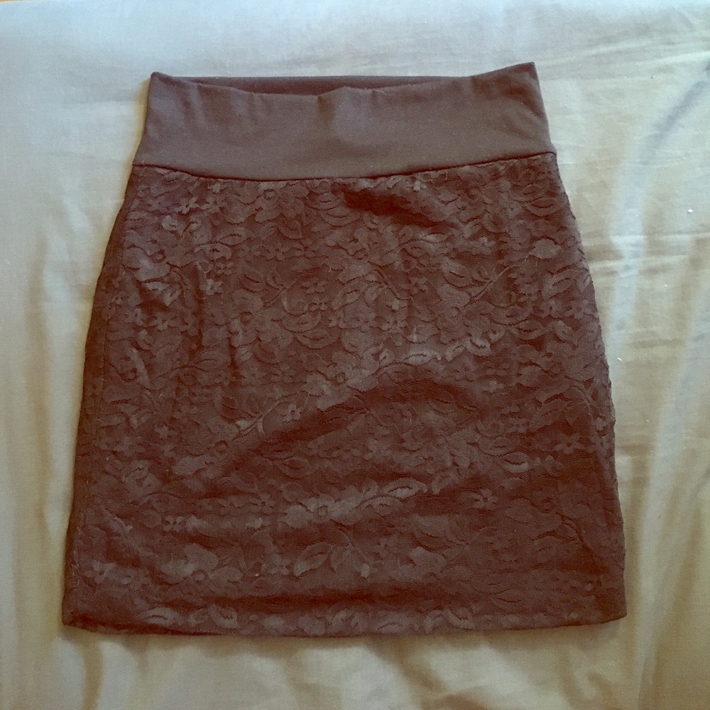 Black lace body-con skirt