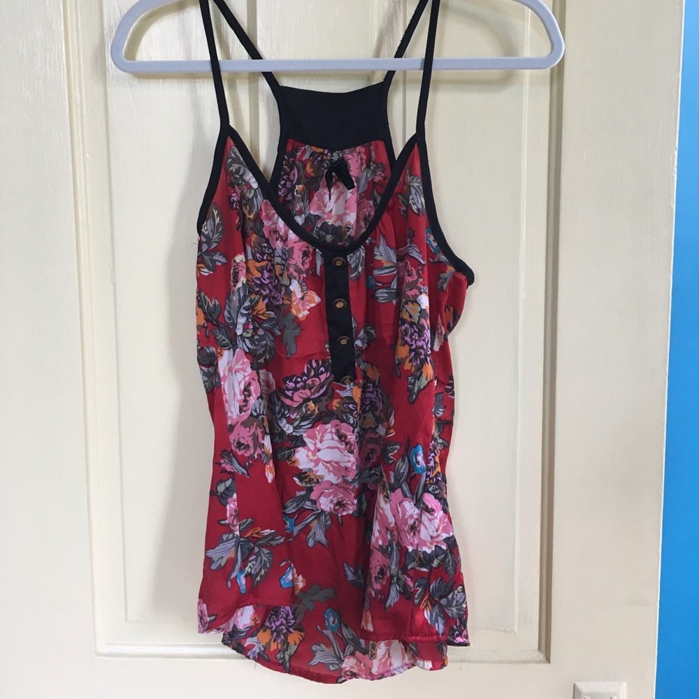 Red floral print blouse