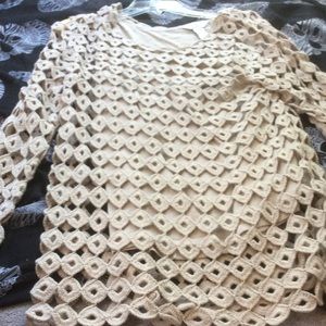 Attached Beige Shirt With Crochet Mesh