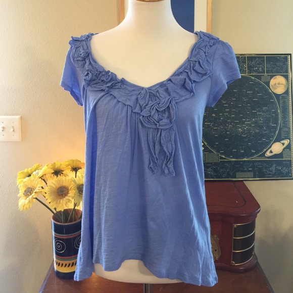 Anthropologie Tops - C Keer by Anthropologie Blue Ruffle Top Size M