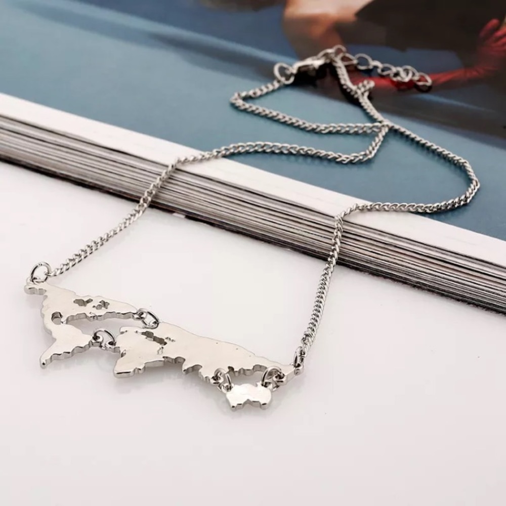 5 for $25 • Silver World Map Necklace