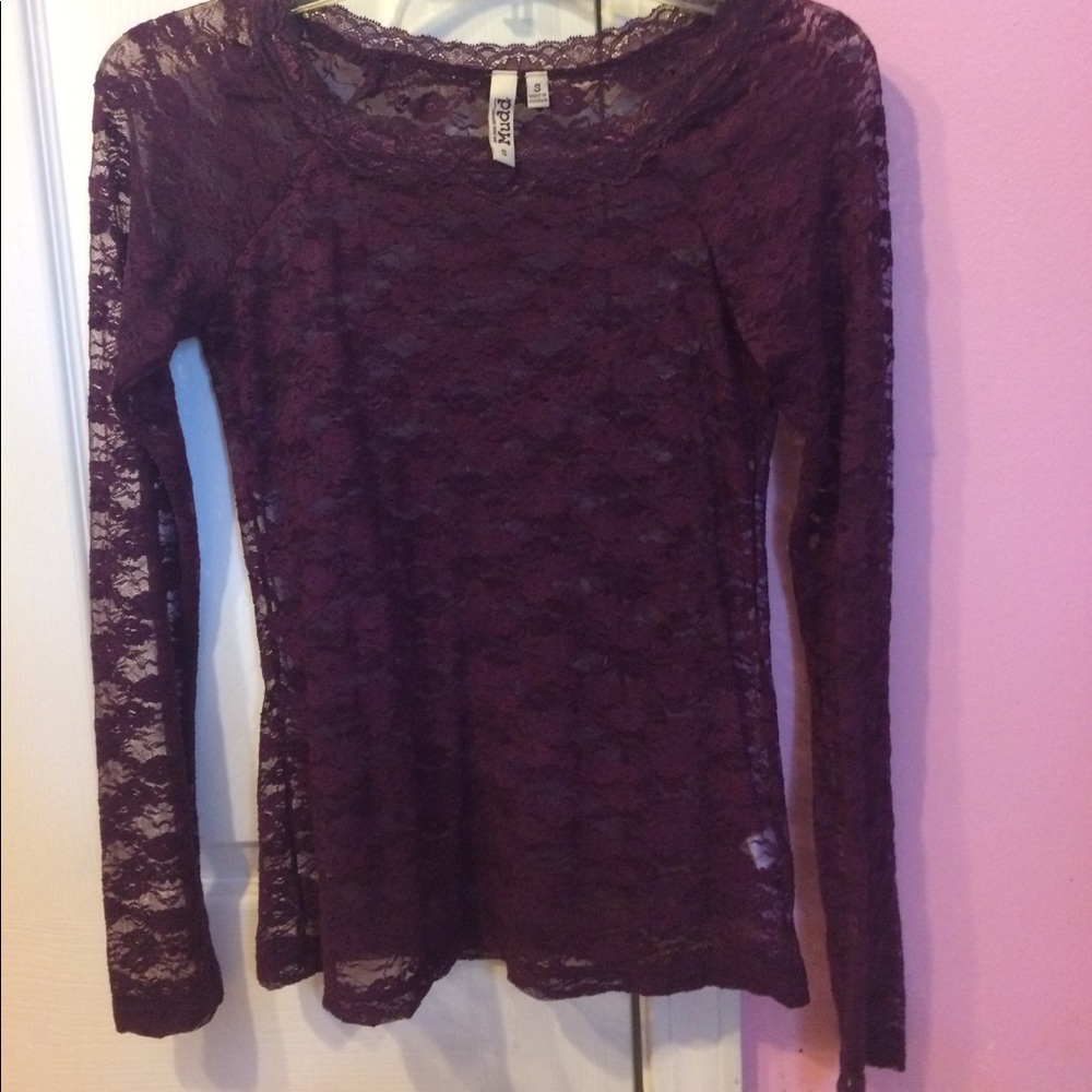 Purple see through long sleeve shirt