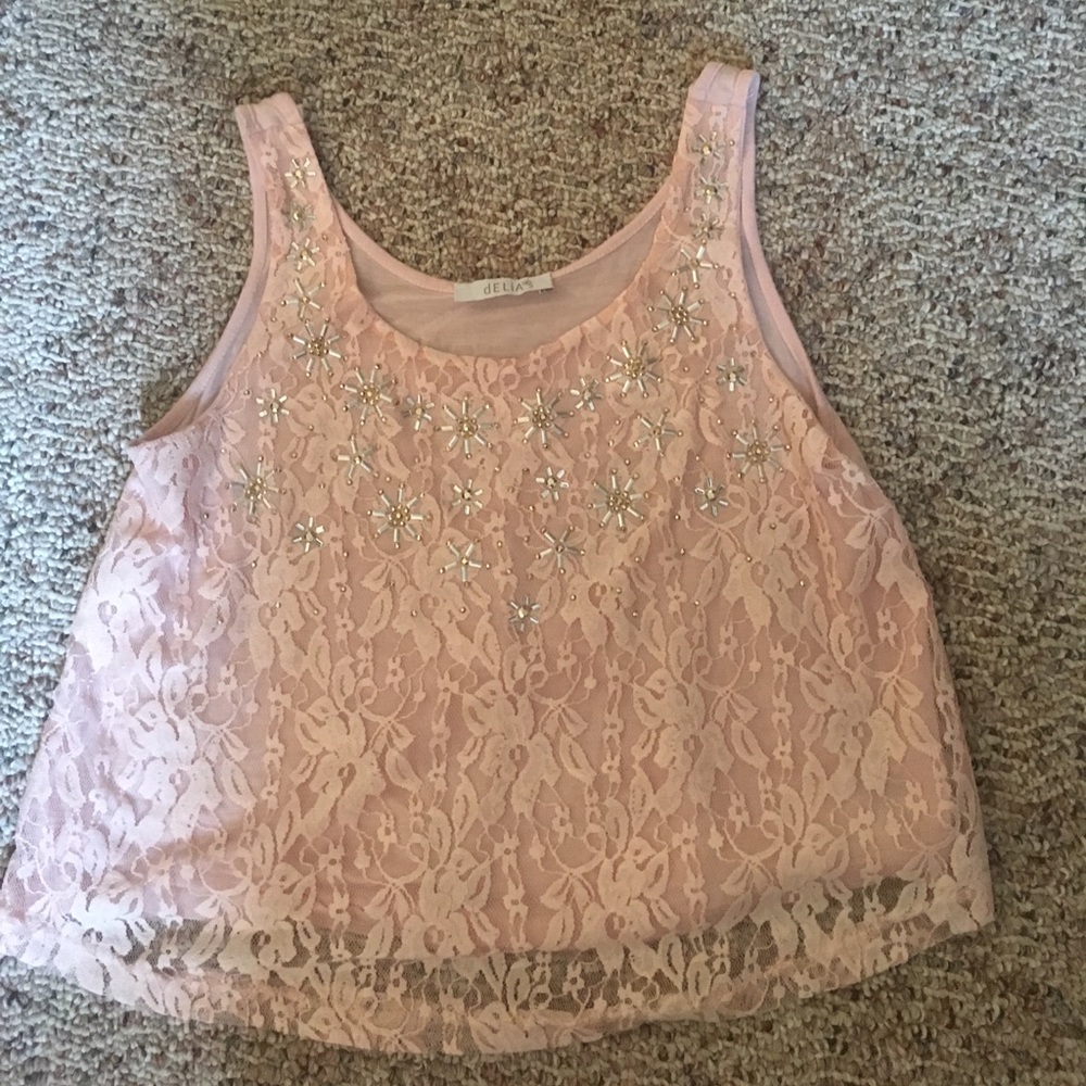 Beaded lace tank top