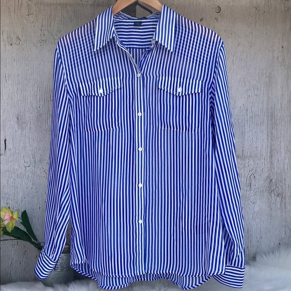 Chaps Long Sleeve Sheer Striped Blouse