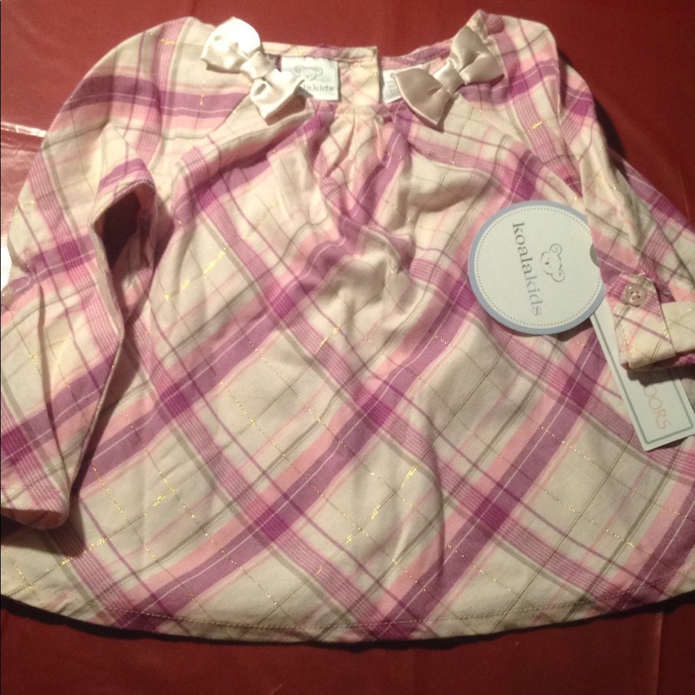 Girls pink purple plaid long sleeve dress shirt