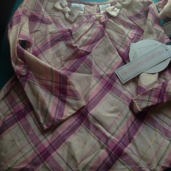 Girls pink purple plaid long sleeve dress shirt - Picture 2 of 8