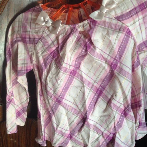 Girls pink purple plaid long sleeve dress shirt - Picture 3 of 8