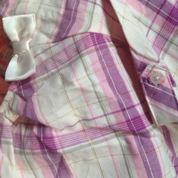 Girls pink purple plaid long sleeve dress shirt - Picture 5 of 8
