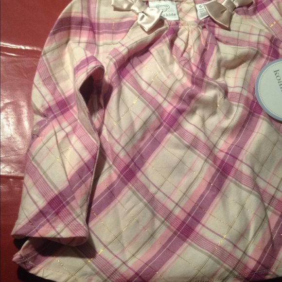 Girls pink purple plaid long sleeve dress shirt - Picture 7 of 8