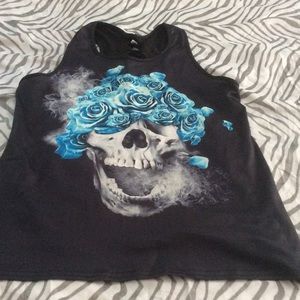 Skull With Blue Roses Tank Top