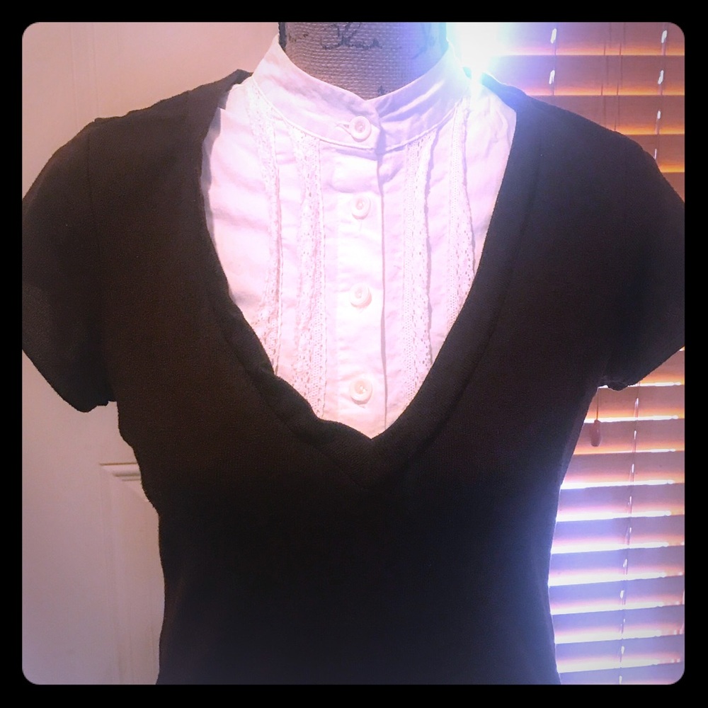 Feminine Detailed Mocha and Cream Double Blouse