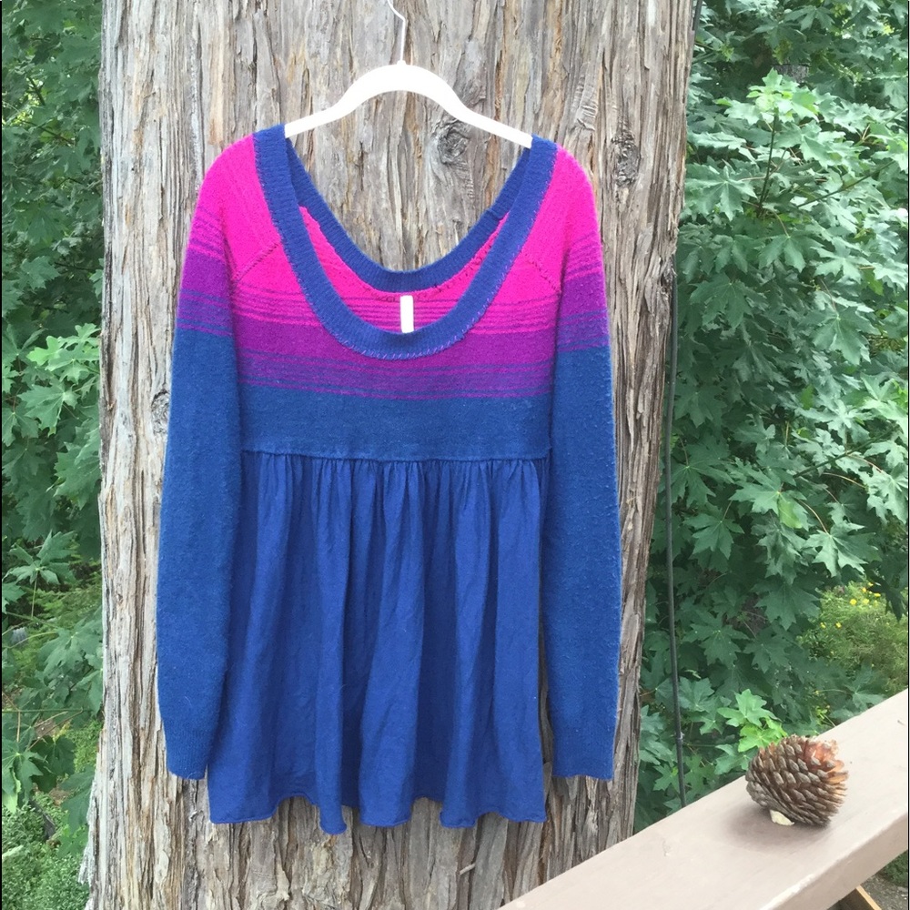 FREE PEOPLE Blue and Violet long sleeve top