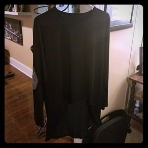 High lo black shirt with silver glitter cap sleeve