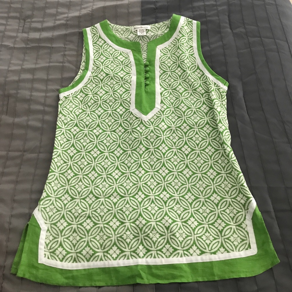 Sleeveless Linen White & Green Tunic