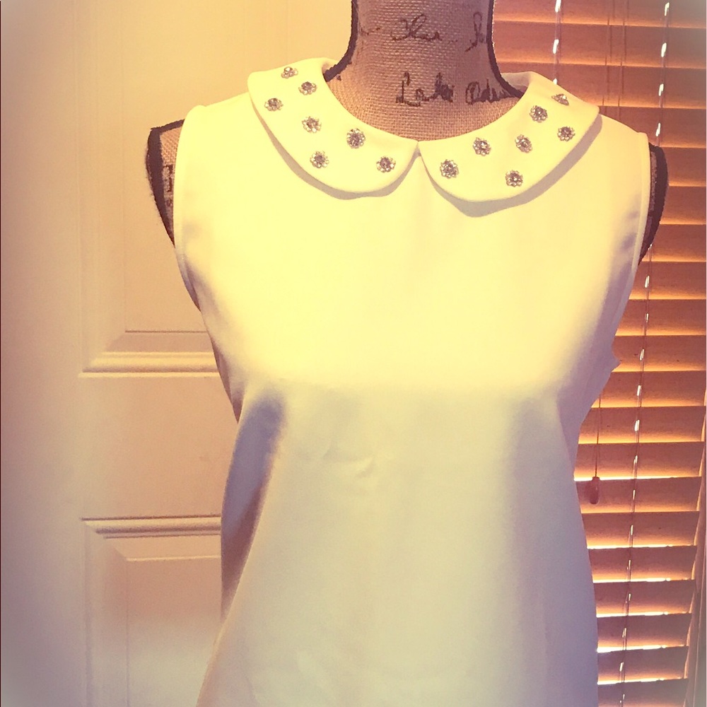 Cream Shell with a Peter Pan Jeweled Collar - NWOT