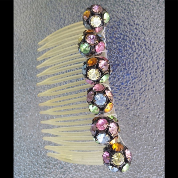 Vintage Rhinestone Plastic Hair Comb Hair Ornament - Picture 3 of 4