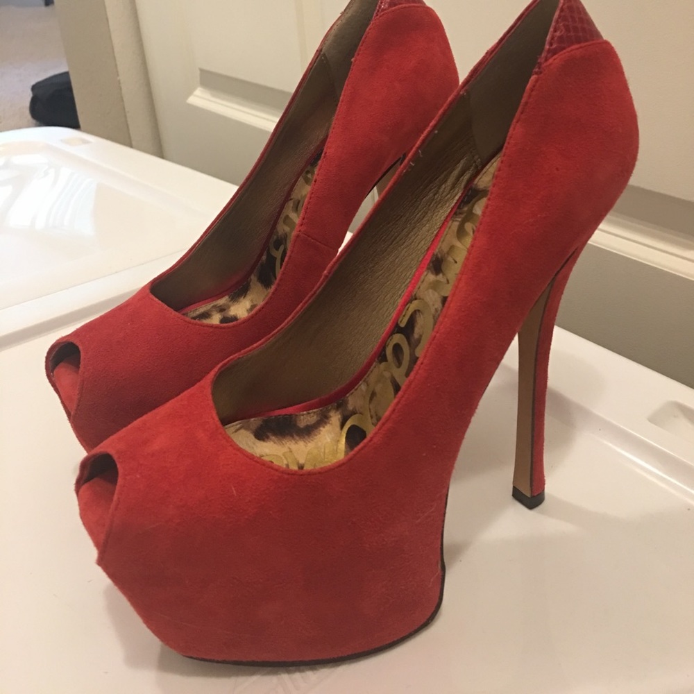 Sam Edelman Alexa Red Suede Heels Sz 7.5