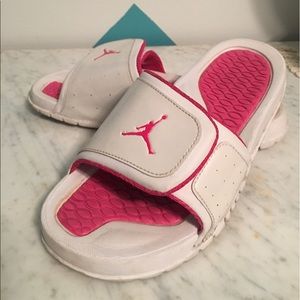 Pink and White Jordan Slides