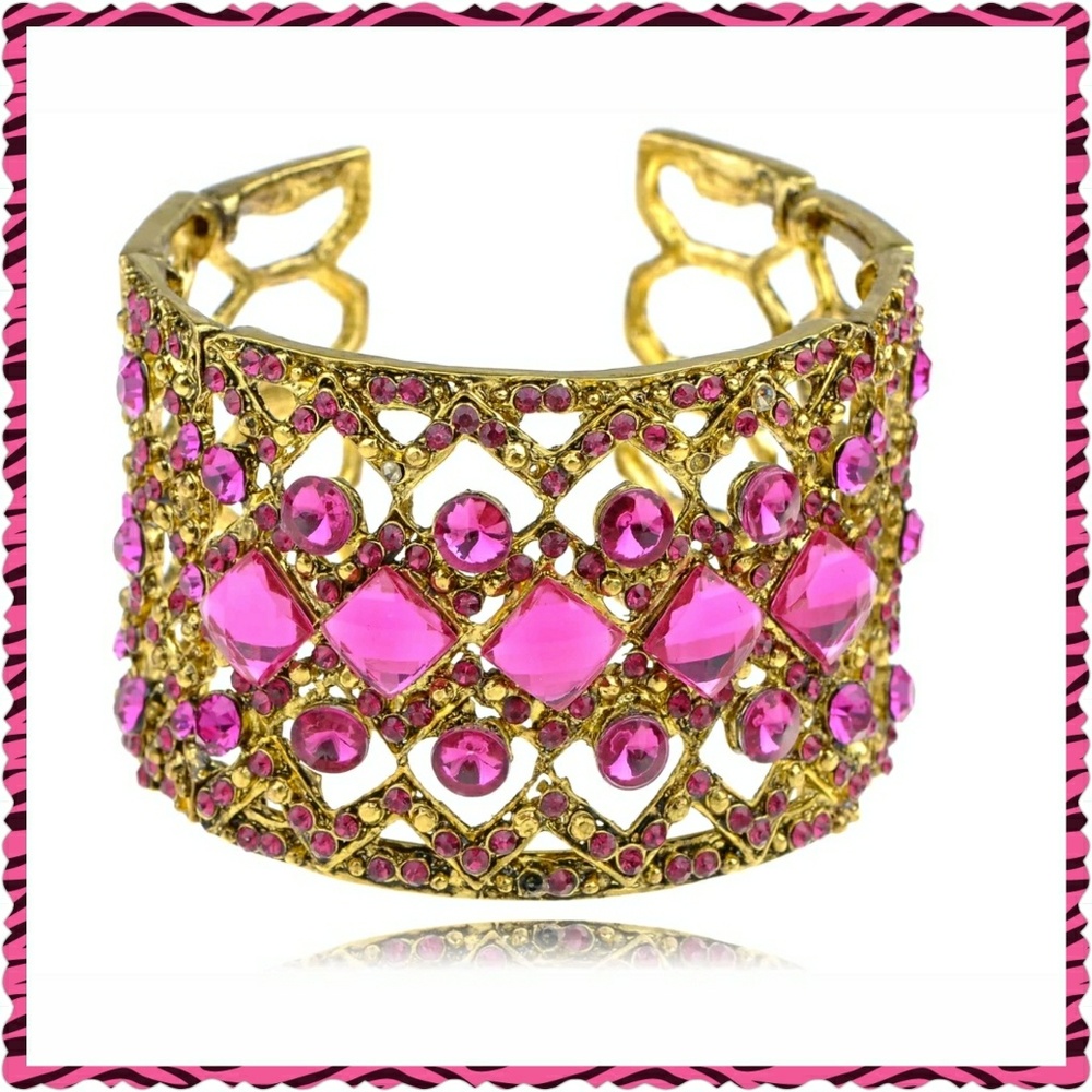NIP Gold & Pink Crystal Cuff Bracelet