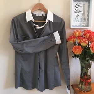 Gray & White Button Down Blouse