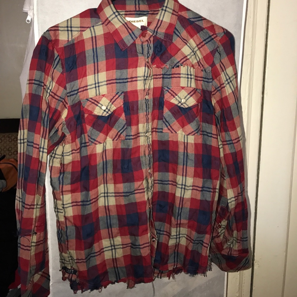 Diesel plaid button up shirt with snap buttons