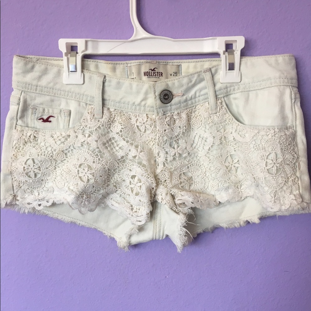 Hollister white crochet shorts