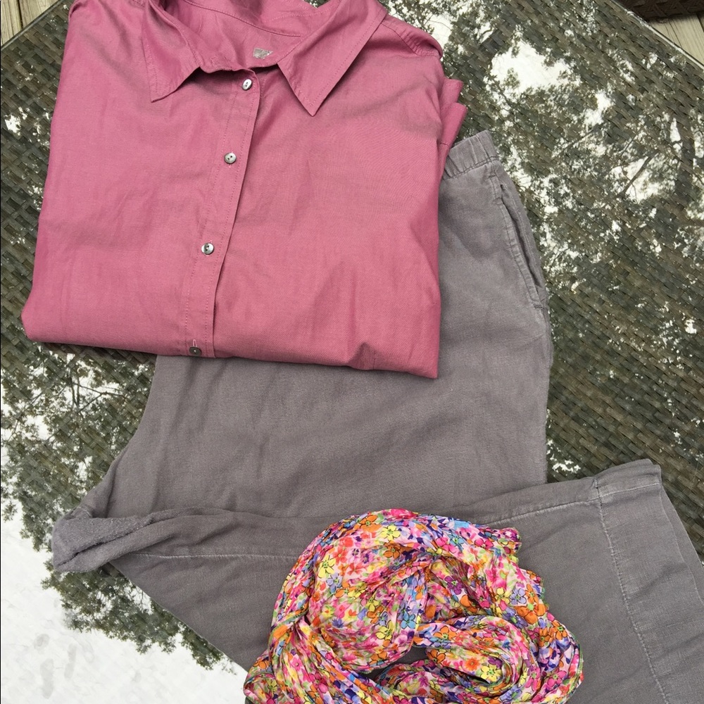 💕Long sleeve button down top & linen pants