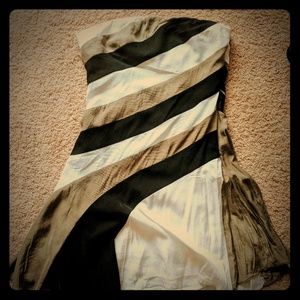 Colace Asymmetrical strapless striped party dress