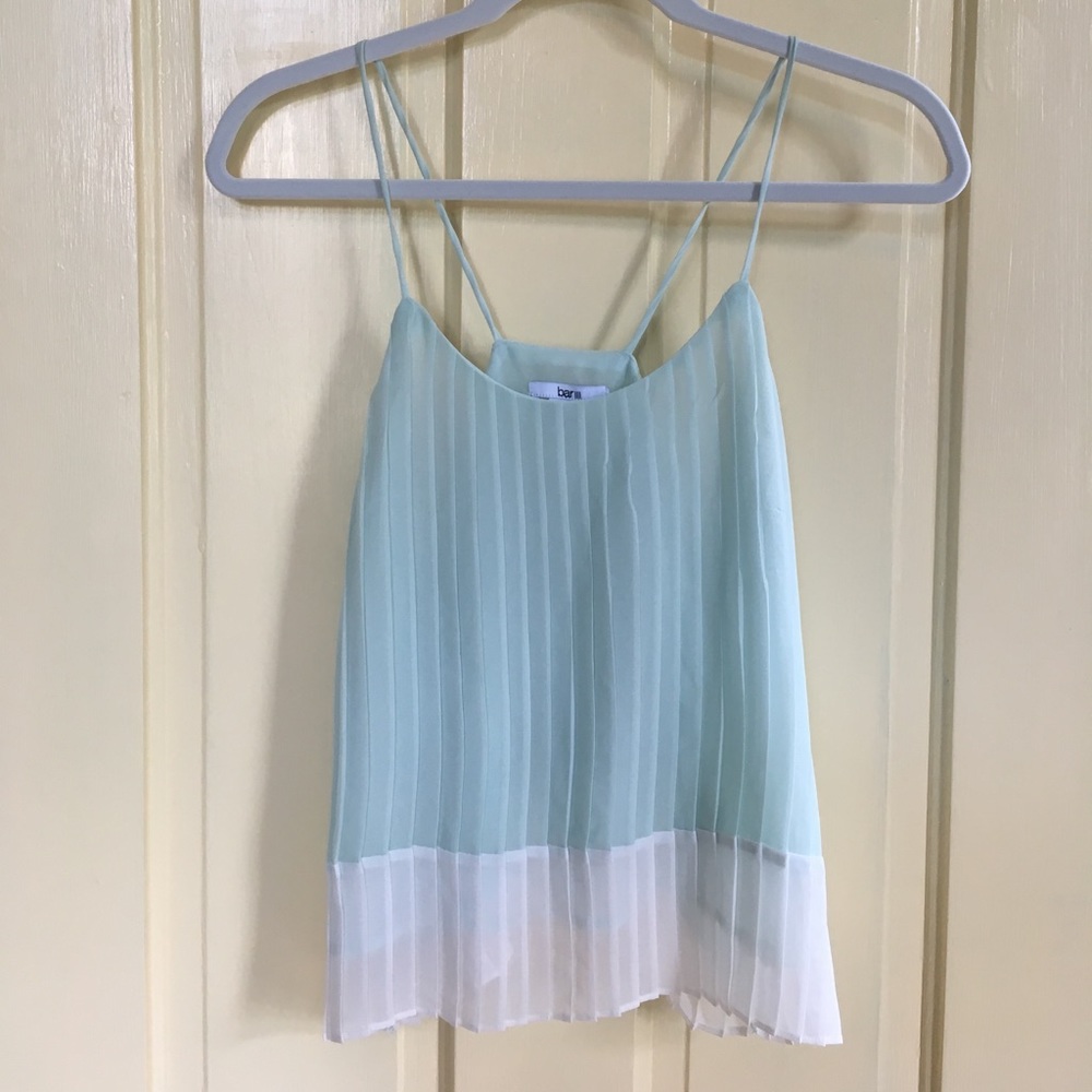 Mint green and white color block crop top