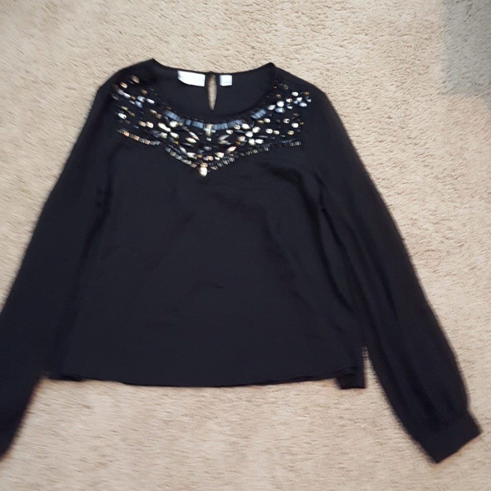Gold and black jewel accent blouse
