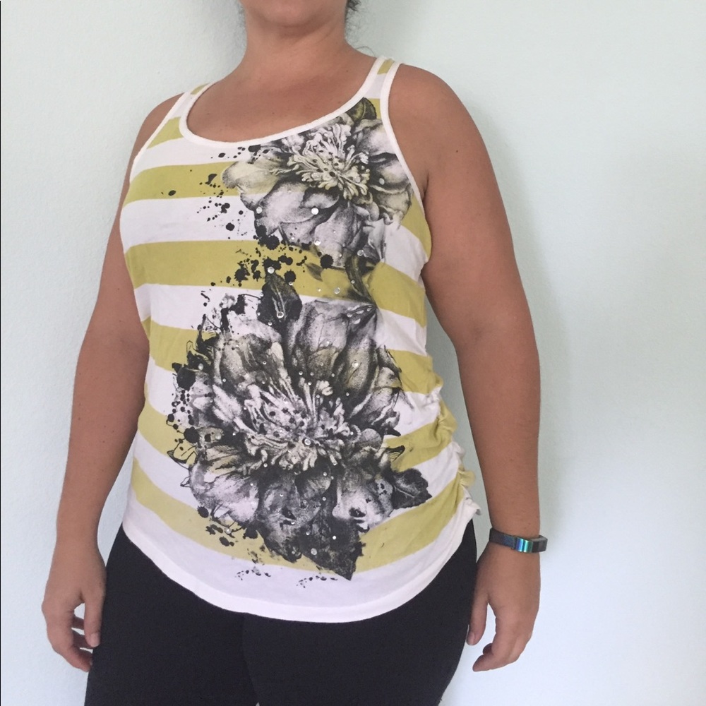 Striped floral racerback tank top