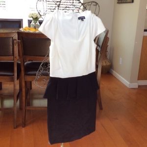 BEBE White and black Peplum dress