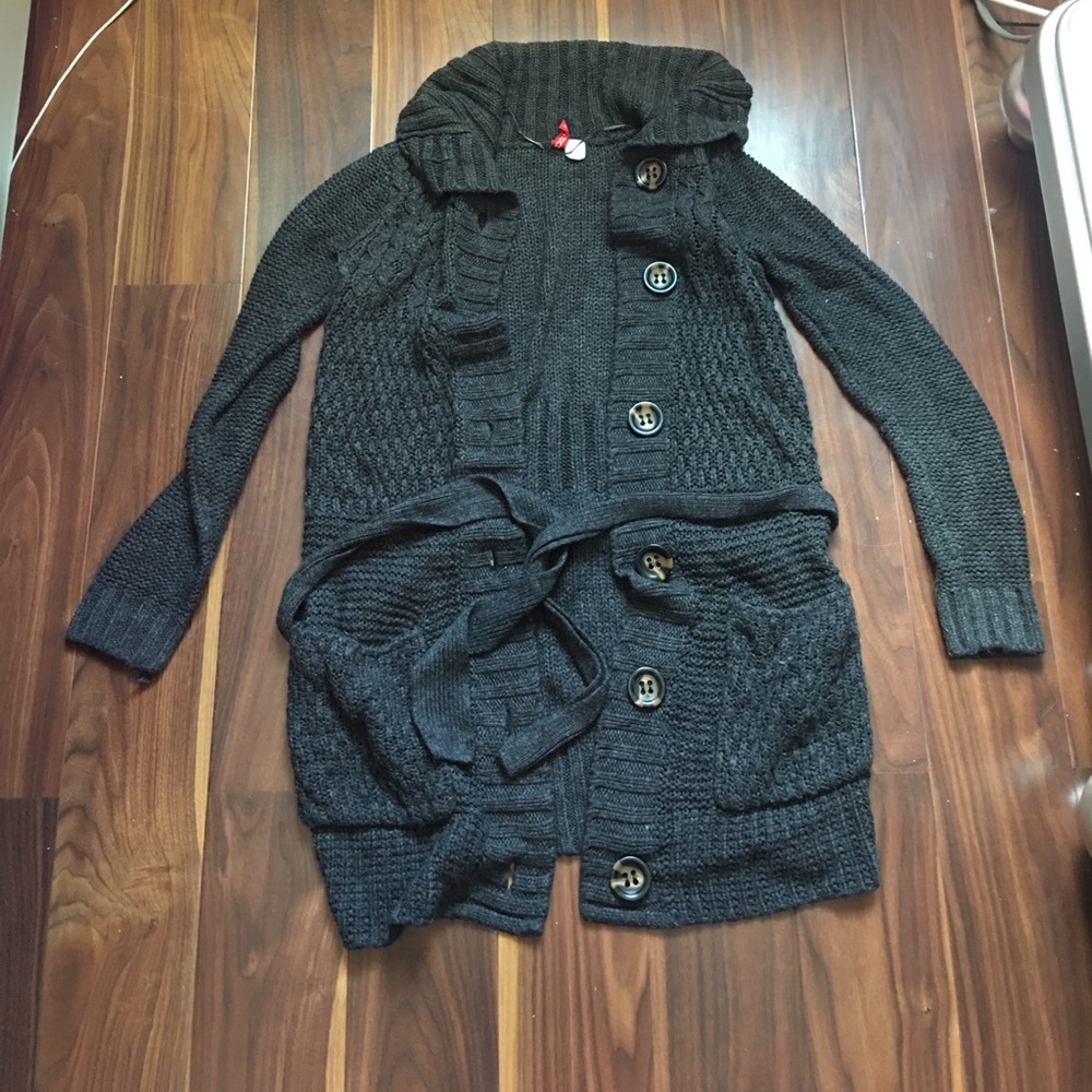 H&M long dark grey cardigan with belt
