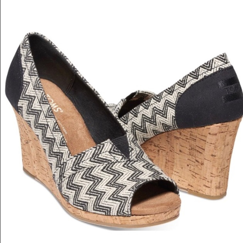 TOMS chevron wedge cork shoe