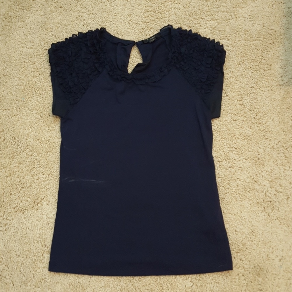 Navy ruffle sleeve top
