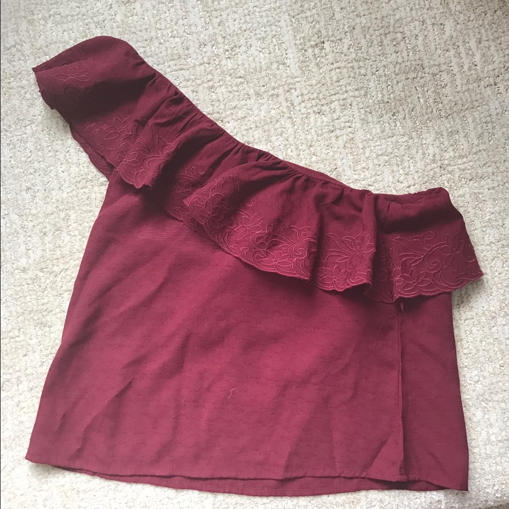 Red One-Shoulder Embroidered Top