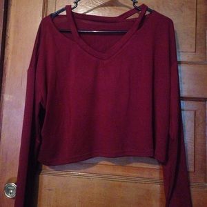 Maroon long sleeve crop top