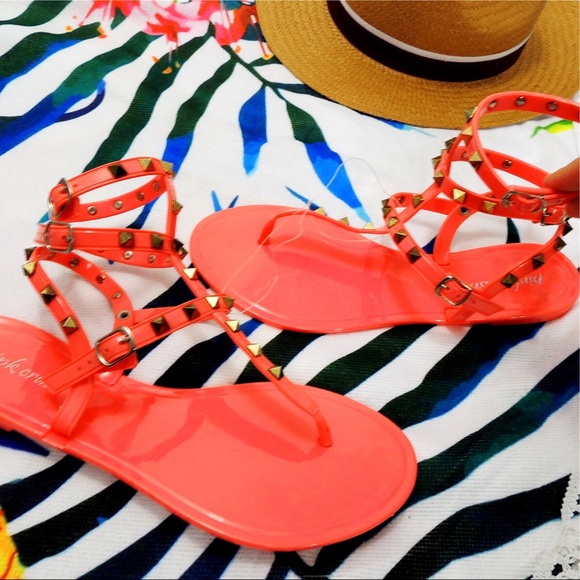 Coral Studded Gladiator Jelly Sandals NWOT - Picture 2 of 3