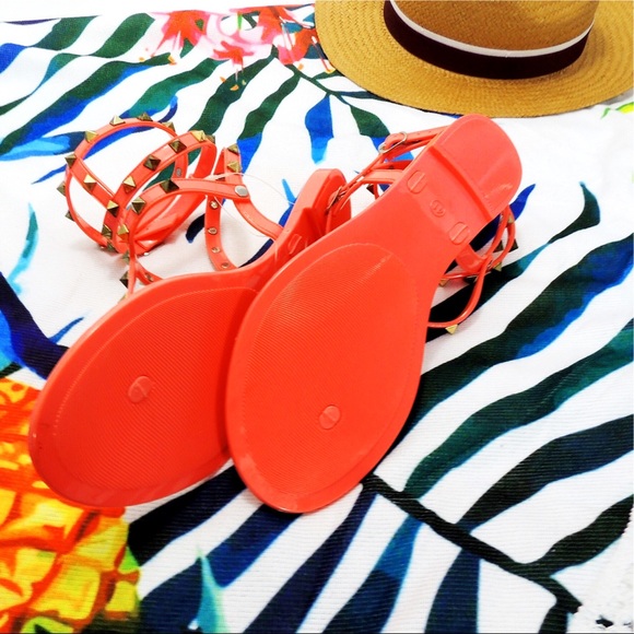 Coral Studded Gladiator Jelly Sandals NWOT - Picture 3 of 3
