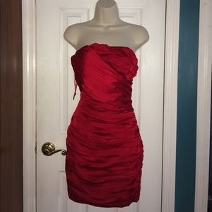 EXPRESS RED STRAPLESS RUCHED DRESS