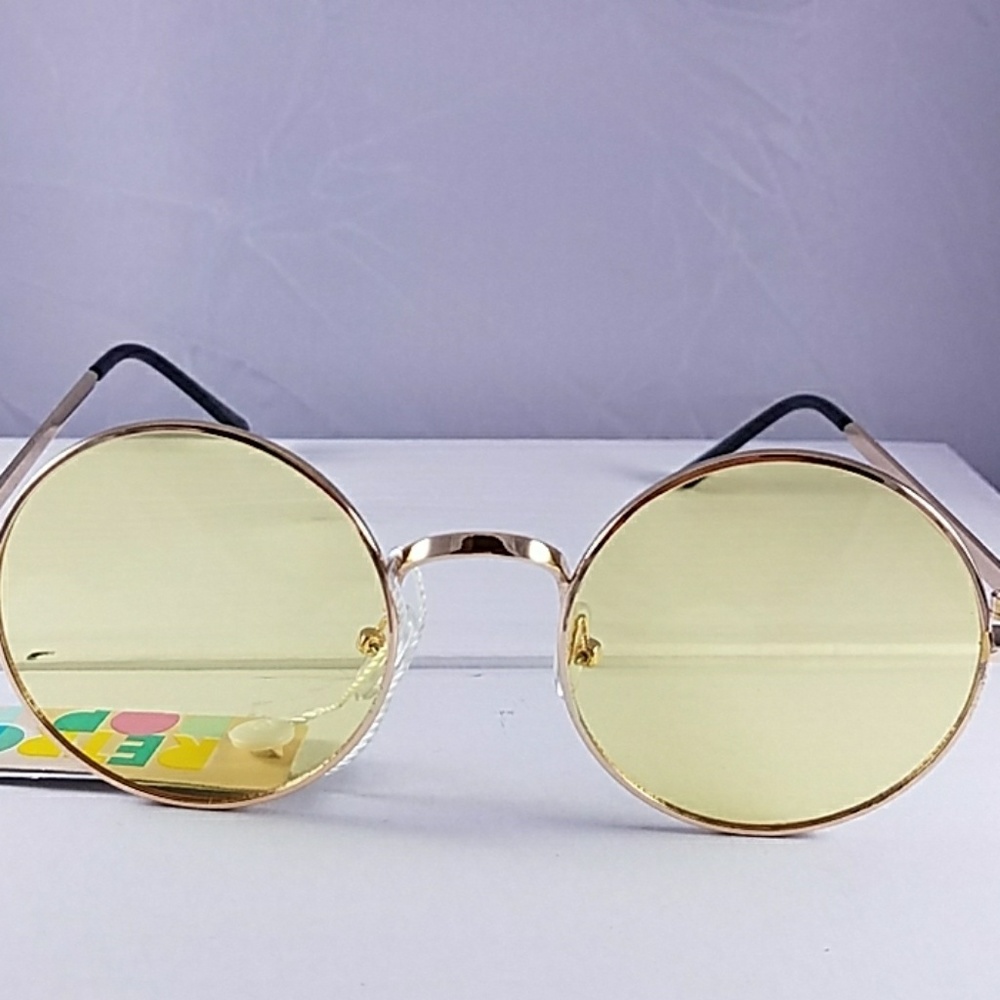 Round Yellow Lens with Rose Gold Frame Sunglasses. - Picture 10 of 13